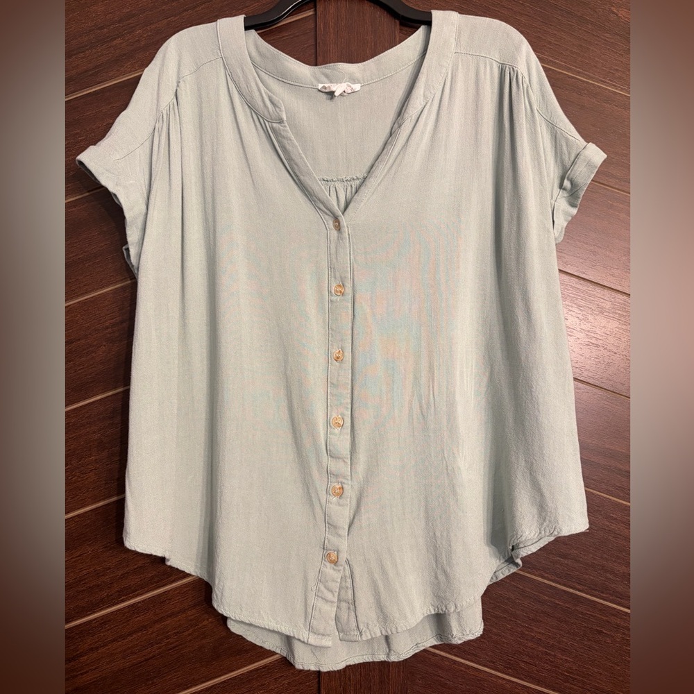 Sage green flowy button down top Perch by Blu Pepper size 1x